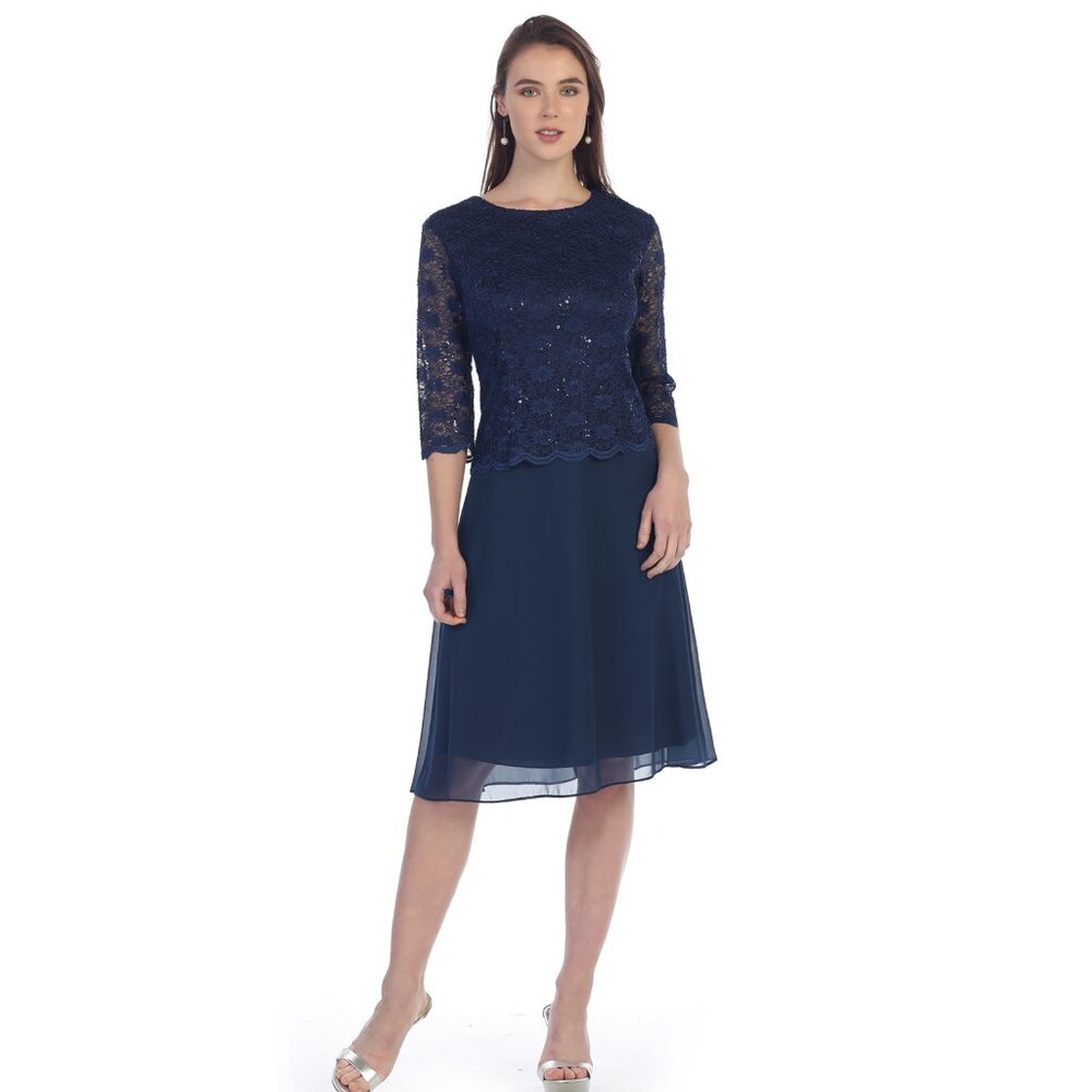 NWOT Sally Fashion #8838 Short Lace & Chiffon Formal Dress-Size XL-Navy Blue